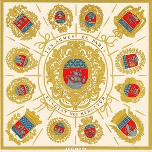 Hermes White Gold Les Armes De Paris 100% Silk Authentic Scarf